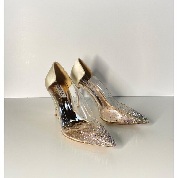 Badgley Mischka Gisela Rhinestone Clear PVC & Satin Stiletto Heels, size 9.5 - Picture 3 of 12